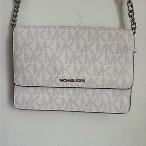 Michael Kors White and Light Gray Logo Crossbody Bag